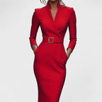 Simona – Elegant klänning med bälte och V-ringning