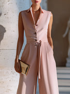 Ärmlös Jumpsuit med Bälte och Breda Ben