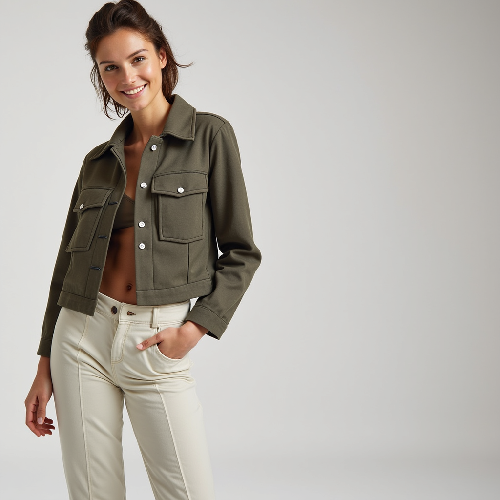 Croppad Utility-jacka i Ullblandning – Urban Casual Stil