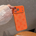 LV-inspirerat Lyxigt iPhone Läder Plånboksfodral med Korthållare - Djärv Orange