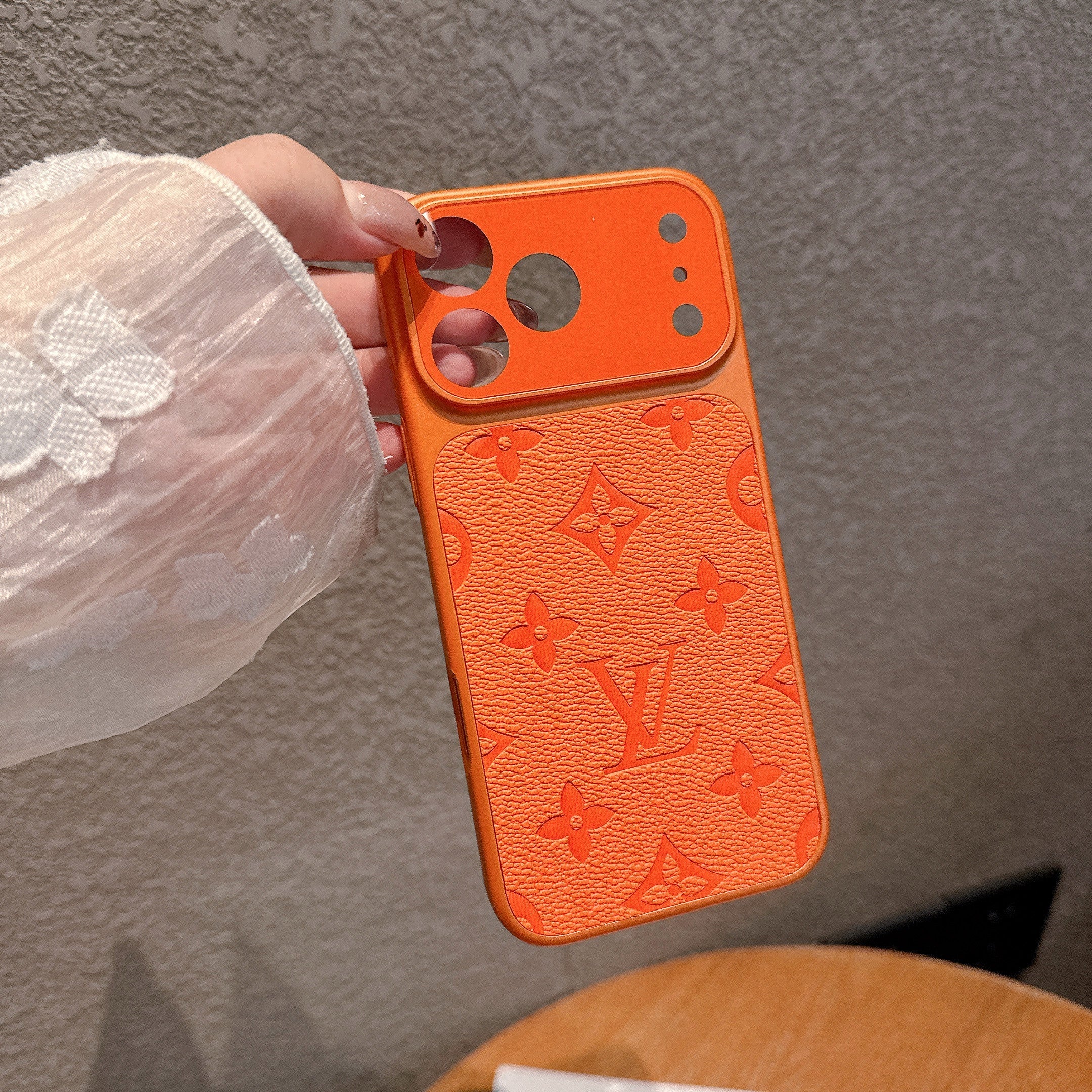 LV-inspirerat Lyxigt iPhone Läder Plånboksfodral med Korthållare - Djärv Orange