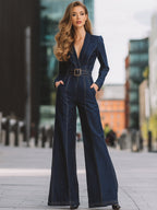 Skräddarsydd Denimoverall med Vida Ben och Långa Ärmar