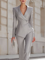 Elegant Ljusgrå Enkelknäppt Blazerdräkt