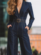 Skräddarsydd Denimoverall med Vida Ben och Långa Ärmar